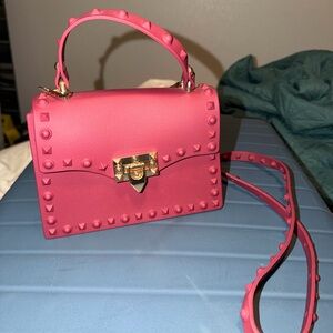 Maroon plastic Studded Handbag